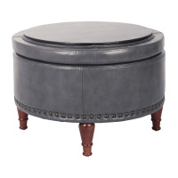 OSP Home Furnishings ALL-PD26 Alloway Storage Ottoman in Pewter Faux Leather with Antique Bronze Nailheads